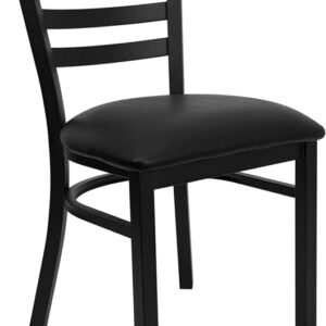 Wholesale HERCULES Series Black Ladder Back Metal Restaurant Chair - Black Vinyl Seat