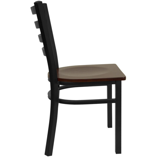 Lowest Price HERCULES Series Black Ladder Back Metal Restaurant Chair - Mahogany Wood Seat