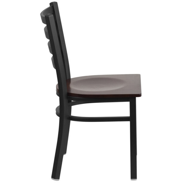 Lowest Price HERCULES Series Black Ladder Back Metal Restaurant Chair - Walnut Wood Seat