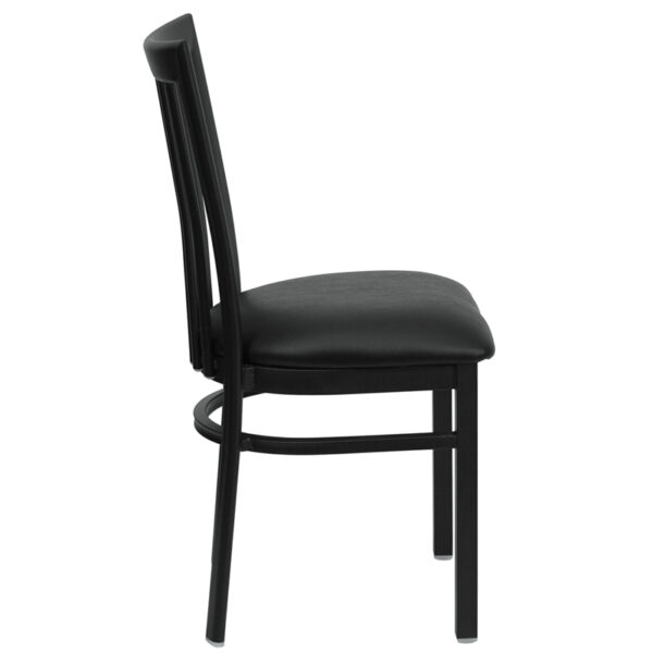 Lowest Price HERCULES Series Black School House Back Metal Restaurant Chair - Black Vinyl Seat