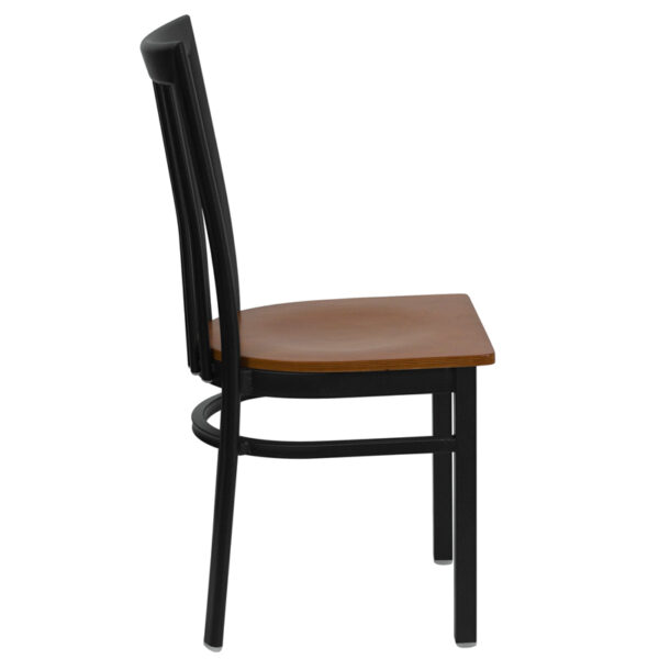 Lowest Price HERCULES Series Black School House Back Metal Restaurant Chair - Cherry Wood Seat