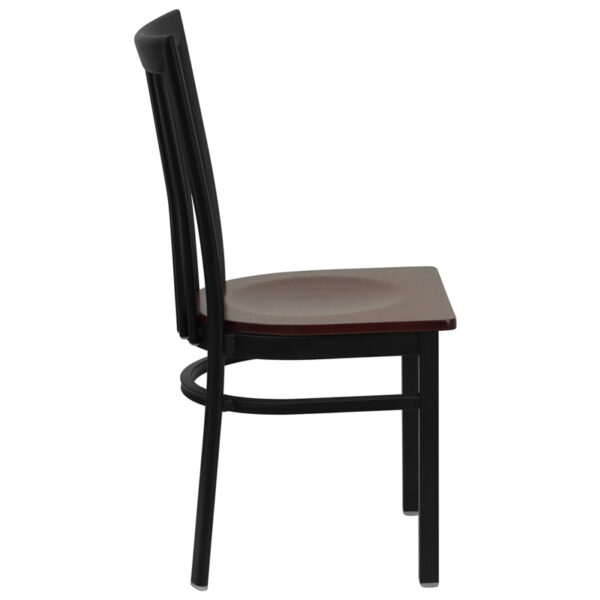 Lowest Price HERCULES Series Black School House Back Metal Restaurant Chair - Mahogany Wood Seat