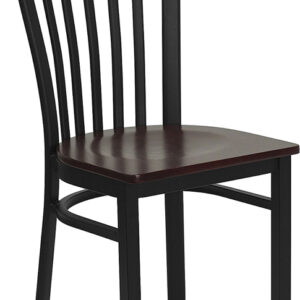 Wholesale HERCULES Series Black School House Back Metal Restaurant Chair - Mahogany Wood Seat