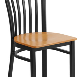 Wholesale HERCULES Series Black School House Back Metal Restaurant Chair - Natural Wood Seat