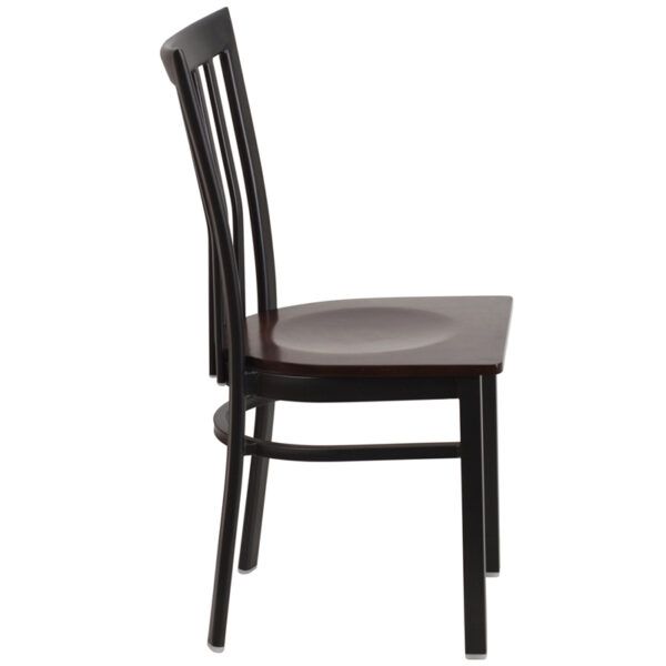 Lowest Price HERCULES Series Black School House Back Metal Restaurant Chair - Walnut Wood Seat