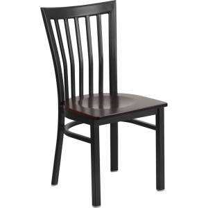 Wholesale HERCULES Series Black School House Back Metal Restaurant Chair - Walnut Wood Seat