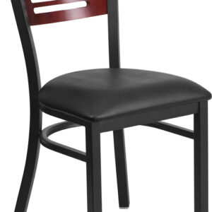 Wholesale HERCULES Series Black Slat Back Metal Restaurant Chair - Mahogany Wood Back