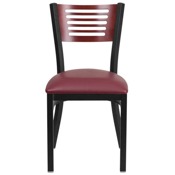 Metal Dining Chair Bk/Mah Slat Chair-Burg Seat