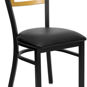 Wholesale HERCULES Series Black Slat Back Metal Restaurant Chair - Natural Wood Back