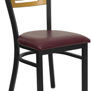 Wholesale HERCULES Series Black Slat Back Metal Restaurant Chair - Natural Wood Back