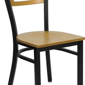 Wholesale HERCULES Series Black Slat Back Metal Restaurant Chair - Natural Wood Back & Seat