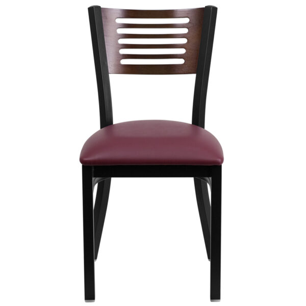 Metal Dining Chair Bk/Wal Slat Chair-Burg Seat