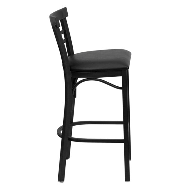 Lowest Price HERCULES Series Black Two-Slat Ladder Back Metal Restaurant Barstool - Black Vinyl Seat