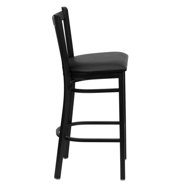 Lowest Price HERCULES Series Black Vertical Back Metal Restaurant Barstool - Black Vinyl Seat