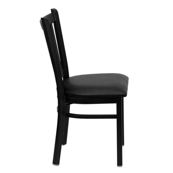 Lowest Price HERCULES Series Black Vertical Back Metal Restaurant Chair - Black Vinyl Seat