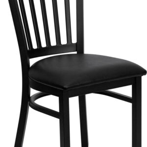 Wholesale HERCULES Series Black Vertical Back Metal Restaurant Chair - Black Vinyl Seat