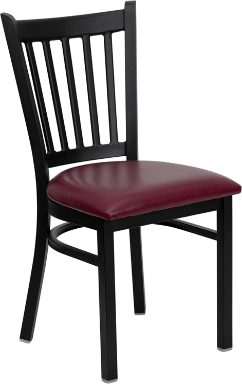 Wholesale HERCULES Series Black Vertical Back Metal Restaurant Chair - Burgundy Vinyl Seat