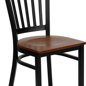 Wholesale HERCULES Series Black Vertical Back Metal Restaurant Chair - Cherry Wood Seat