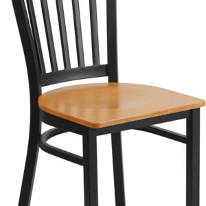 Wholesale HERCULES Series Black Vertical Back Metal Restaurant Chair - Natural Wood Seat