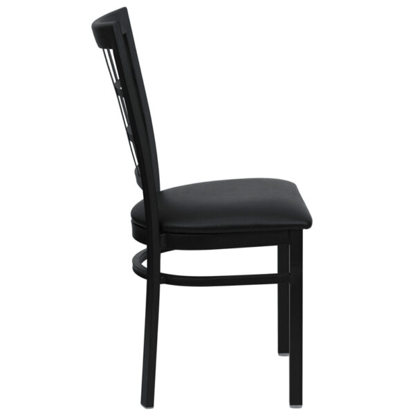 Lowest Price HERCULES Series Black Window Back Metal Restaurant Chair - Black Vinyl Seat