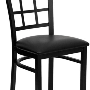 Wholesale HERCULES Series Black Window Back Metal Restaurant Chair - Black Vinyl Seat