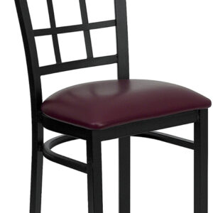 Wholesale HERCULES Series Black Window Back Metal Restaurant Chair - Burgundy Vinyl Seat