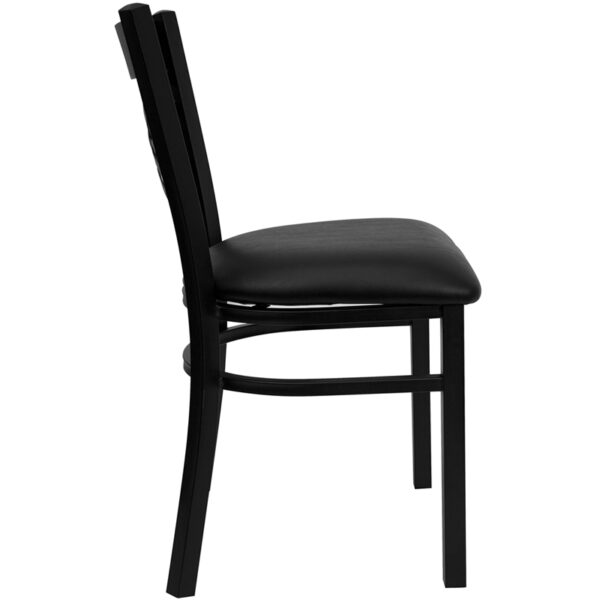 Lowest Price HERCULES Series Black ''X'' Back Metal Restaurant Chair - Black Vinyl Seat