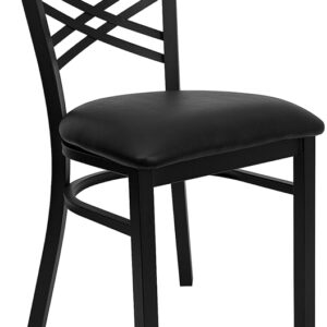 Wholesale HERCULES Series Black ''X'' Back Metal Restaurant Chair - Black Vinyl Seat