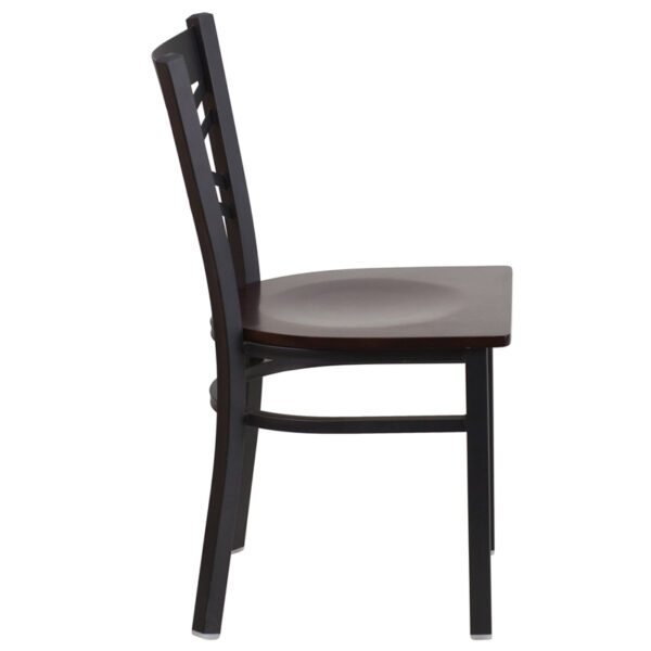 Lowest Price HERCULES Series Black ''X'' Back Metal Restaurant Chair - Walnut Wood Seat