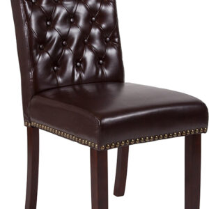 Wholesale HERCULES Series Brown Leather Parsons Chair with Rolled Back