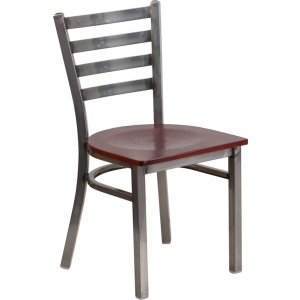 Wholesale HERCULES Series Clear Coated Ladder Back Metal Restaurant Chair - Mahogany Wood Seat