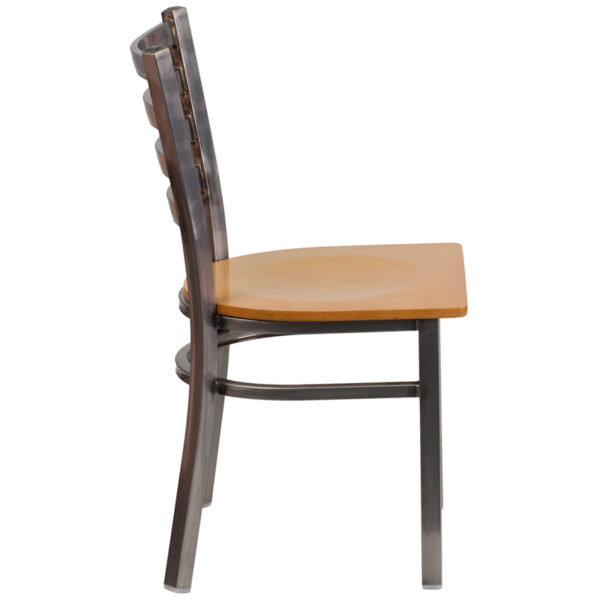 Lowest Price HERCULES Series Clear Coated Ladder Back Metal Restaurant Chair - Natural Wood Seat