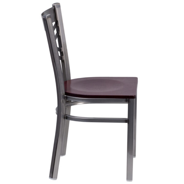 Lowest Price HERCULES Series Clear Coated ''X'' Back Metal Restaurant Chair - Mahogany Wood Seat