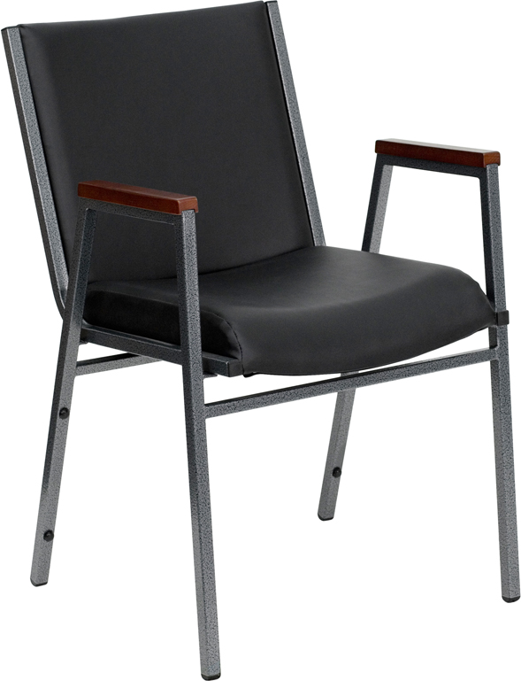 Wholesale HERCULES Series Heavy Duty Black Vinyl Stack Chair with Arms