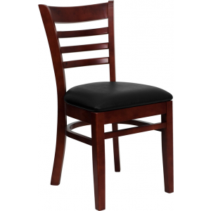 Wholesale HERCULES Series Ladder Back Mahogany Wood Restaurant Chair - Black Vinyl Seat