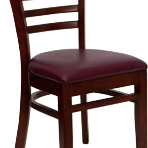 Wholesale HERCULES Series Ladder Back Mahogany Wood Restaurant Chair - Burgundy Vinyl Seat