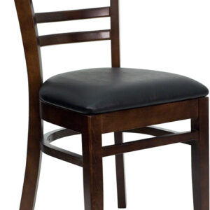 Wholesale HERCULES Series Ladder Back Walnut Wood Restaurant Chair - Black Vinyl Seat