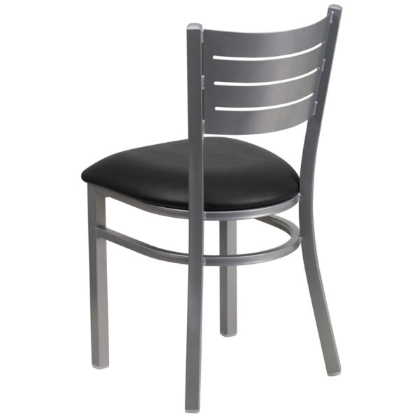 Metal Dining Chair Silver Slat Chair-Black Seat