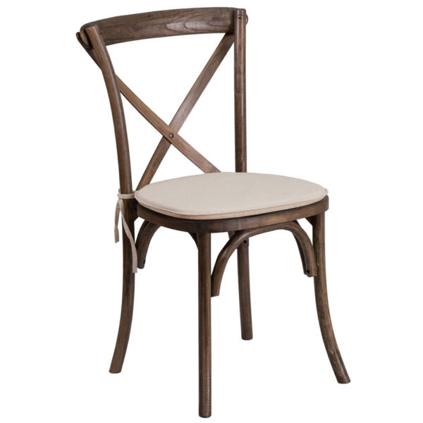 Wholesale HERCULES Series Stackable Early American Wood Cross Back Chair with Cushion