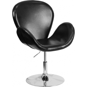 Wholesale HERCULES Trestron Series Black Leather Side Reception Chair with Adjustable Height Seat