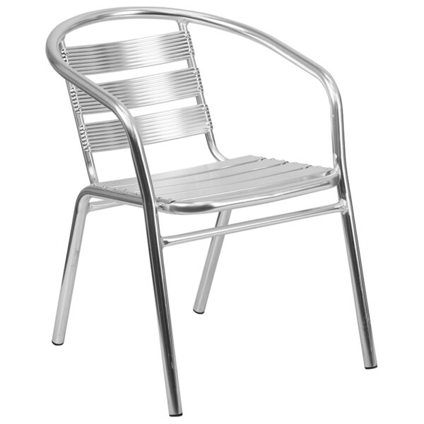 Wholesale Heavy Duty Commercial Aluminum Indoor-Outdoor Restaurant Stack Chair with Triple Slat Back