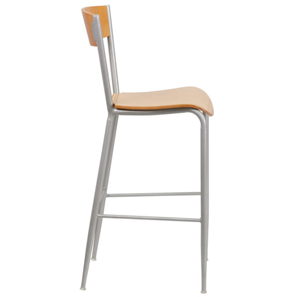 Lowest Price Invincible Series Silver Metal Restaurant Barstool - Natural Wood Back & Seat