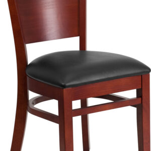Wholesale Lacey Series Solid Back Mahogany Wood Restaurant Chair - Black Vinyl Seat