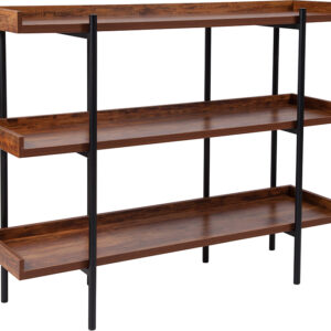 Wholesale Mayfair 3 Shelf 35"H Storage Display Unit Bookcase with Black Metal Frame in Rustic Wood Grain Finish