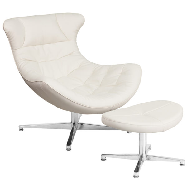 Wholesale Melrose White Leather Cocoon Chair with Ottoman