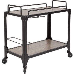 Wholesale Midtown Light Oak Wood and Iron Kitchen Serving and Bar Cart with Wine Glass Holders