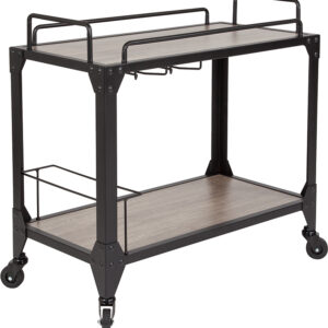 Wholesale Midtown Light Oak Wood and Iron Kitchen Serving and Bar Cart with Wine Glass Holders