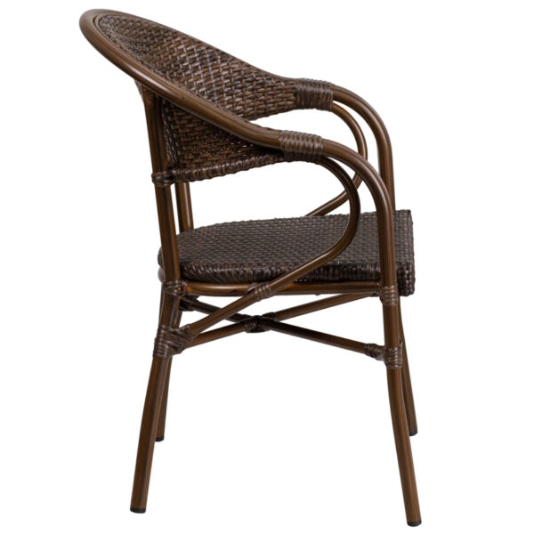 Lowest Price Milano Series Cocoa Rattan Restaurant Patio Chair with Bamboo-Aluminum Frame