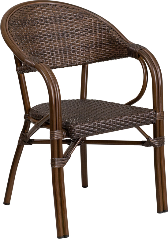 Wholesale Milano Series Cocoa Rattan Restaurant Patio Chair with Bamboo-Aluminum Frame