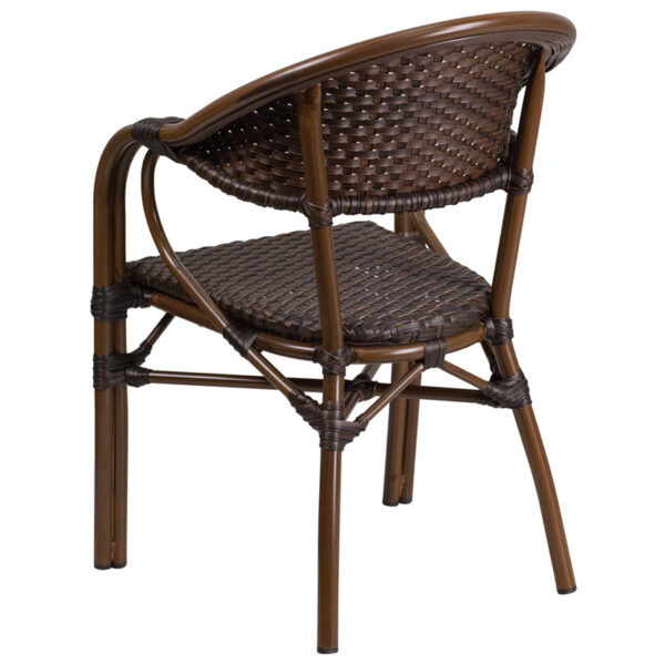 Stackable Cafe Chair Dark Brown Rattan Bamboo Chair